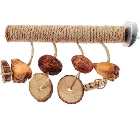 Perchoir pour perruche avec petits jouets à mâcher suspendus, perchoir à griffes en bois pour cage de perroquet-18x2.5x13cm