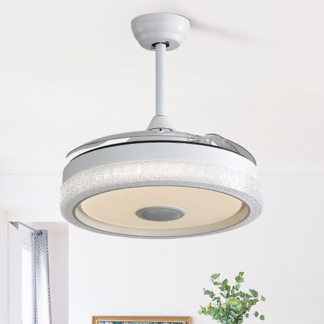 Ventilateur de plafond 42" (106 cm) avec éclairage LED à intensité variable - 3 pales en ABS - Lecteur Bluetooth - Télécommande - Blanc (1/5)
