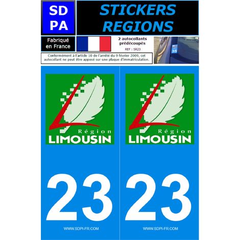 2 autocollants Region Departement 23