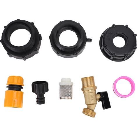 Adaptador para depósito IBC Rosvola, manguera de 62 mm con rosca fina S60x6, conector de agua, grifo de latón. (1/5)