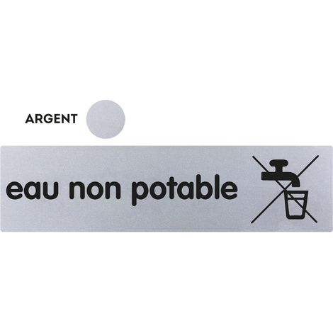Novap – Plaque de porte eau non potable – Classique argent 170x45mm – Fixation adhésive – 4320403 (1/2)