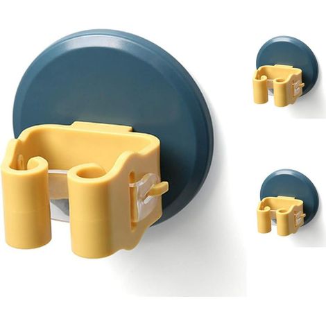 Soporte de pared multifuncional para escobas, soporte autoadhesivo para fregonas y escobas, para colgar herramientas, 3 piezas (azul) (1/5)
