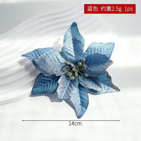 Poinsettia - Fleur Artificielle À Paillettes Bleue - Pour Décoration De Sapin De Noël Guirlande Et Couronne - 4 Pièces (1/3)