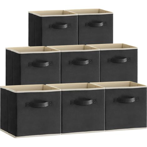 Lot de 8 Cubes de Rangement Pliables, Panier en Tissu, Caisse, Boites Rangement avec Poignées, Organisateur pour Vetements, Jouets, 33 x 38 x 33 cm, 42 L, Noir