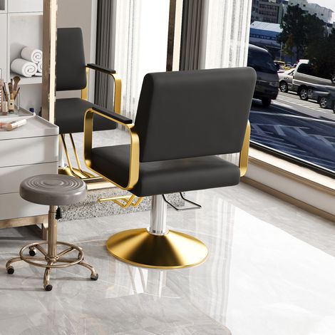 Fauteuil de coiffure hydraulique 54x84-94 cm en fer noir pivotant pour salon – MEUBLIV (1/5)