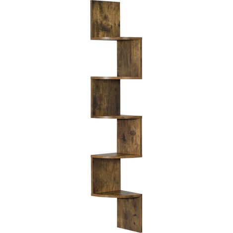 Estante esquinero en forma de zigzag mueble de almacenaje de pared 123 cm MDF marrón 030005172