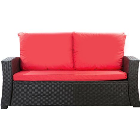 Coussins de canapé de jardin en résine tressée 112x50x7+256x50cm coussins d'extérieur rouge Set de coussins 2 places Lot de coussins de jardin