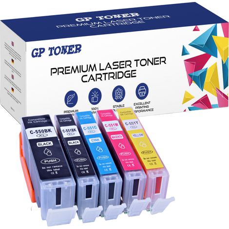 5 cartouches d'encre CMJN pour imprimante Canon GP-C550XL (1/5)