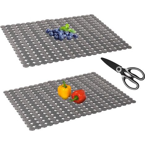 Ensemble de deux tapis d'évier - 40 x 30 cm - motif à pois - gris - PVC - tapis d'évier en maille - protection pour évier - tapis de bac à évier (1/5)