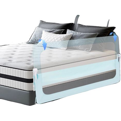 Barrière de sécurité de lit, hauteur réglable 66-83 cm, longueur 176 cm, pour épaisseur de matelas 5-28 cm, design pliable, montage sur le côté du lit (1/5)