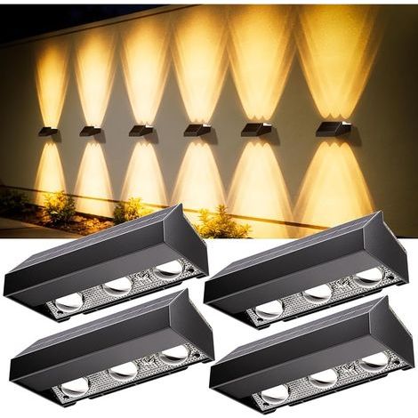 Lot de 4 Applique Solaire Exterieur 6 LEDs avec 12 Modes, RGBCW (1/5)