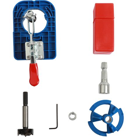 bleu Scie cloche de 35 mm pour le travail du bois, scie cloche et positionneur de 35 mm pour charnières, perceuse pour charnières de bois et positionneur de charnières pour panneaux de porte (1/5)
