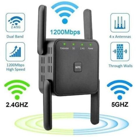 Bardusch-Amplificateur WiFi Puissant sans Fil –Répéteur WiFi 1200 Mbps 5GHz & 2.4GHz Dual Bande (1/4)