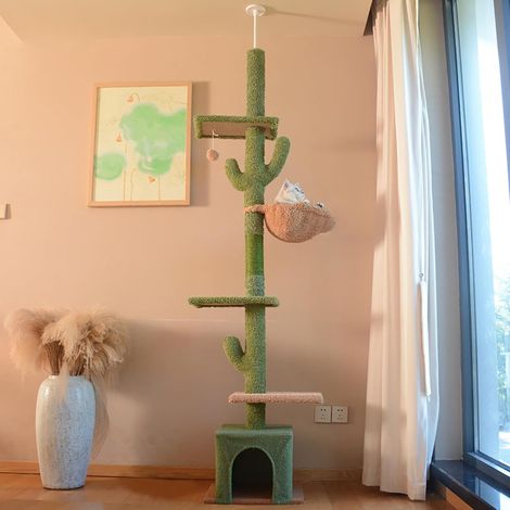 Großer Katzenkletterstand mit 4 Plattformen, Höhe 242-275 cm, mehrlagiger Katzenbaum, Kaktusstil, ca. 5 kg