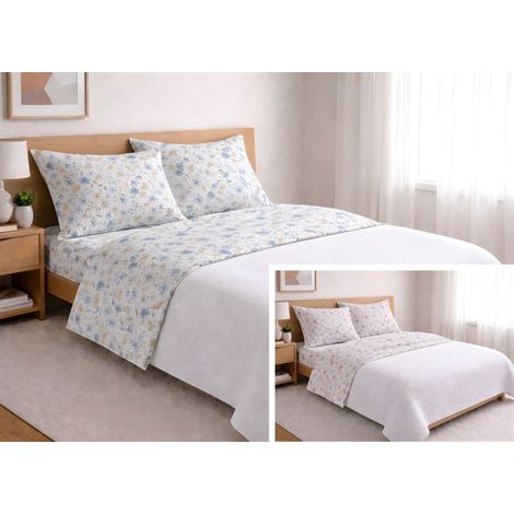 Completo Lenzuola Letto In 100% Cotone Made Italy Disegno Primavera, misuraSingolocoloreRosa