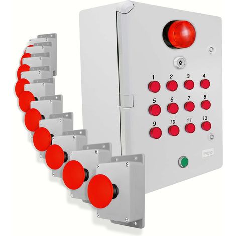 Système identification alerte sans-fil 300m - 10 boutons coup de poing / Sirène / Flash / LEDs / Bouton d'arrêt (DA600+) (1/5)