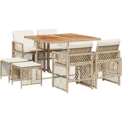 Maison Exclusive - Set comedor de jardín 9 pzas con cojines ratán (1/5)