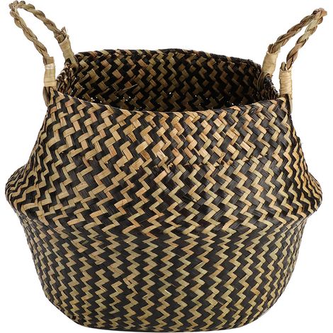 panier de rangement pliable en jonc de mer naturel tressé, organisateur de vêtements, pot de fleurs (noir) (1/5)