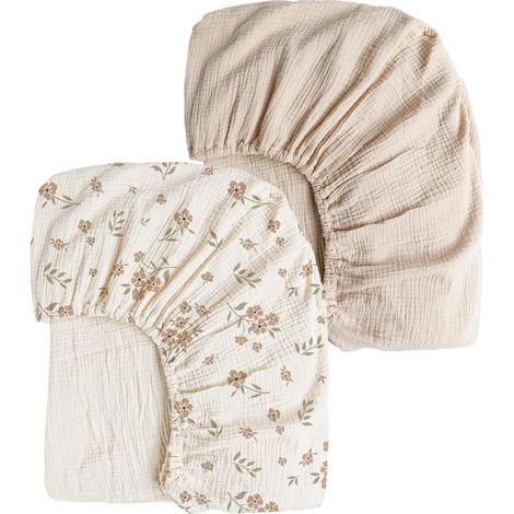 Draps-Housses Bébé - Lot de 2 - Mousseline de Coton - Ajustement Élastique - Pour Lit Cododo et Berceau - 80x40cm (1/5)