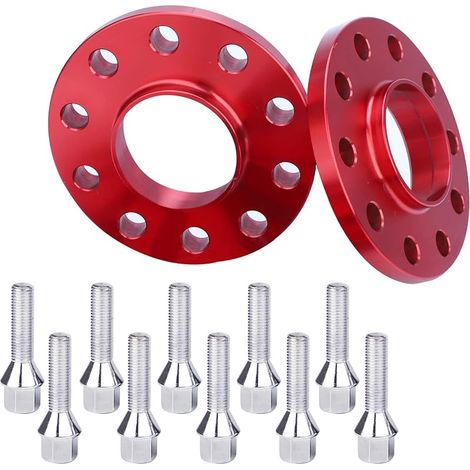 Élargisseurs de Voie Wheel Spacer: 2PCS 5x120 15mm avec Boulon:M12x1.5  NLB: 72,56 mm,Compatible avec BMW etc.(2 Pièces  Rouge  Nombre de Trous 10) (1/5)