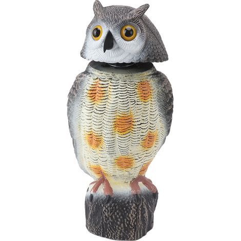 Faux hibou Statue en plastique hibou oiseau dissuasif épouvantail hibou leurre avec tête tremblante oiseau repousser pour jardin extérieur. (1/5)