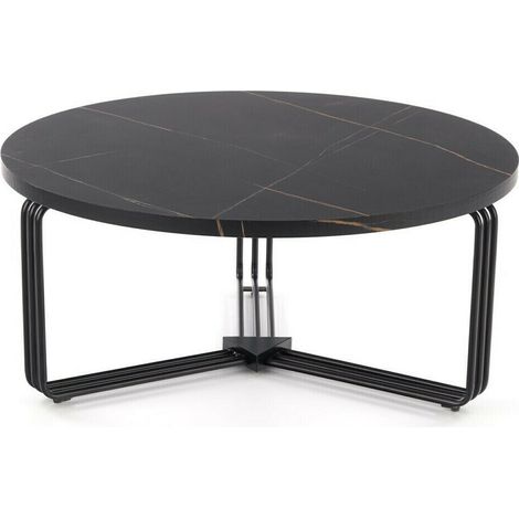 Mesa de centro Houston 1275, Mármol negro + Negro, 36x0x0cm, Diámetro: 80, MDF, Redonda