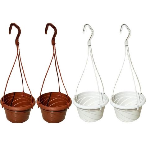 Lot de 4 pots de fleurs suspendus en plastique, paniers ronds à suspendre à une clôture, une rambarde ou un mur, pour plantes d'intérieur et d'extérieur, décoration de jardin ou de balcon, rouge. (1/5)