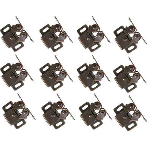 Lot de 12 Loqueteau d'Armoire à Double Rouleaux Fermetures Loquets pour Portes Laiton Poli Fermoire pour Portes Ferme-Portes pour Portes Placards Tiroirs Armoire - Bronzé