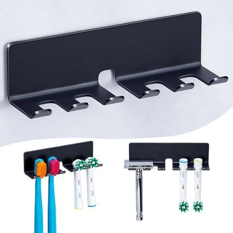 1 Porte-Brosse à Dents Mural, Acier Inoxydable Noir, Sans Percage, Pour Salle de Bain (1/5)