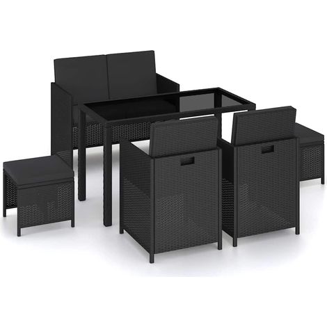 vidaXL Set comedor de jardín 6 piezas y cojines ratán sintético negro (1/5)