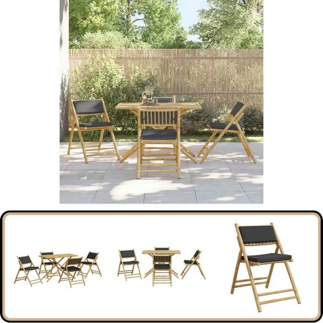 Ensemble de bistro pliante 5 pcs et coussins gris foncé bambou - Meubles De Jardin - Salon De Jardin - Ensemble Bistrot - Mobilier Extérieur - Table Et Chaises
