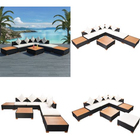 8-tlg. Garten-Lounge-Set mit Auflagen Poly Rattan Schwarz - Gartengeräte - Lounge-Set - Gartenmöbel - Outdoor-Sitzgruppe - Rattan-Möbel - Home & Living (1/5)
