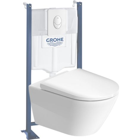 Pack WC suspendu sans bride DURAVIT D-Neo + bâti support GROHE Rapid SL Projet + abattant + plaque blanc