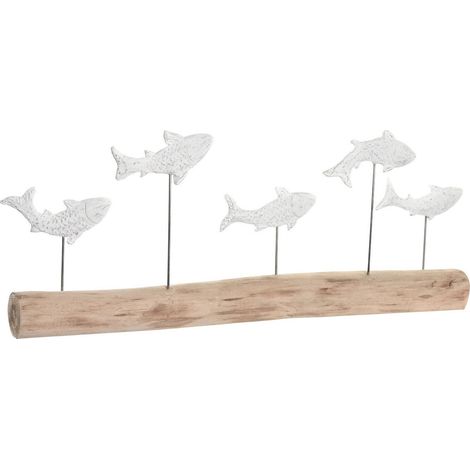 statue décorative poisson usé style bord de mer blanc et brun - brun effet bois blanc vieilli (1/3)