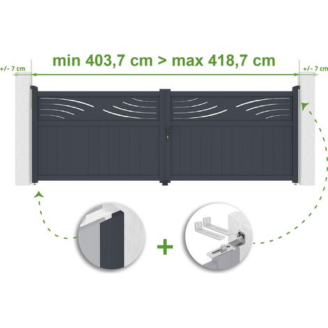 Portail battant ajustable en largeur HALTI 4m H.140cm Aluminium Gris Anthracite (1/4)