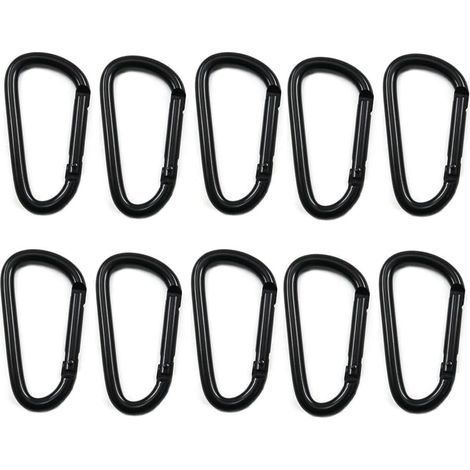 Lot de 10 Mousquetons en Aluminium Noir pour Camping Randonnee et Peche Conception legere, fixation rapide, surface lisse, haute resistance, usage quotidien, accessoire de sac a dos (1/5)