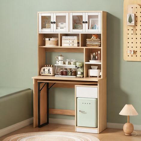 Bureau d'angle avec armoire haute 180 cm blanc et bois 180 x 110 (1/5)