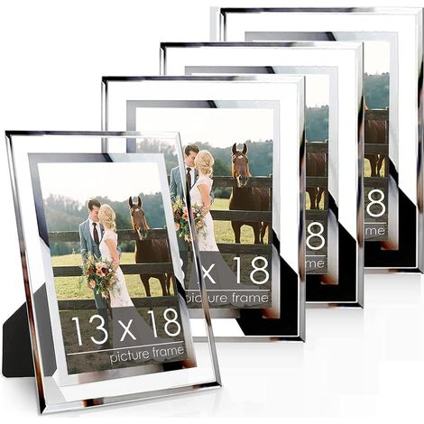lot de 4 Cadre Photo Verre 13x18cm Argent en Verre, 7 Pouces Cadres Photo Mariage, Cadre Photo Pailleté, Picture Frame 5x7 inch Pour Photos de Famille Bébé Et Photos de Mariage, Cadeau (1/5)