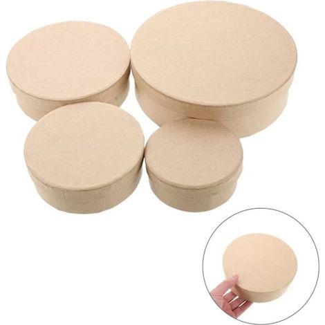 Lot de 4 boîtes cadeaux rondes en papier kraft avec couvercles, Noël, vides (1/5)