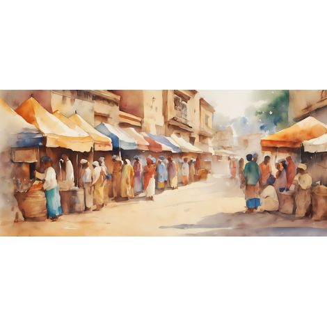 Tableau sur verre synthétique marché indien 65x145 cm - Impression sur Verre synthétique - Image HD imprimée sur Verre synthétique - Tableau mural décoratif - Fabriqué en France (1/4)