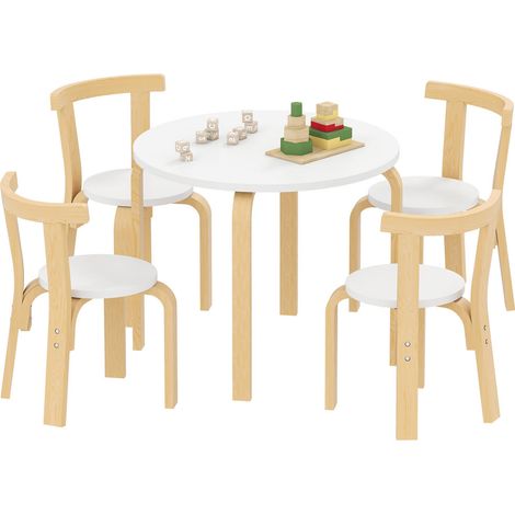 Table et Chaises Enfant 5 Pièces Ensemble Mobilier en Bois de Peuplier Blanc pour Dessin et Jeux 3-8 Ans (1/5)