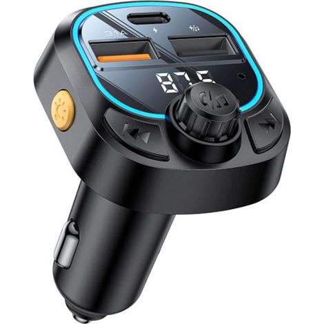 Chargeur de voiture Yesido avec émetteur Bluetooth et FM, 2 ports USB-A et 1 port USB-C - Noir