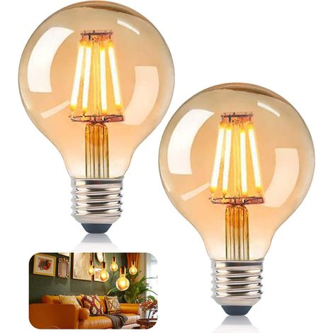 Lámparas LED de estilo retro, paquete de 4, con iluminación de filamento antiguo, regulables, adecuadas para apartamentos, hoteles, bares, etc., con luz cálida de color ámbar.