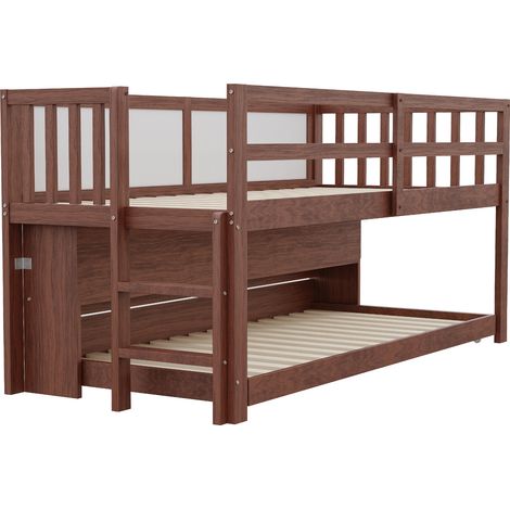 Lit enfant 90 x 200 cm avec lit gigogne, tableau noir, rangements ouverts et échelle, marron (1/5)