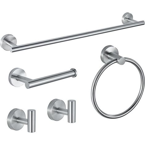 Níquel Cepillado Lot de 5 Accessoires de Salle de Bain en Acier Inoxydable SUS304 de 60 cm, Porte-Papier Toilette, Anneau pour Serviettes, Crochet de Peignoir, Accessoire de Salle de Bain Mural pour (1/5)