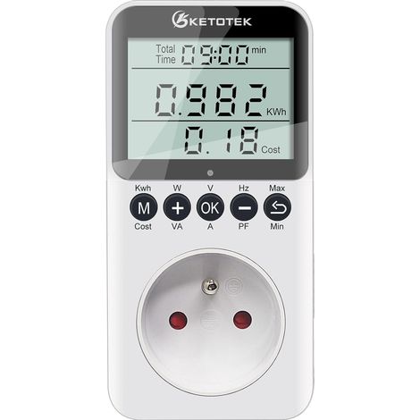 Wattmètre Prise Compteur d'Énergie, Prise de Consommation Électrique avec l'écran LCD, Consommation d'Énergie Mètre Wattmetre, Surcharges de Protection, 3680W (1/5)