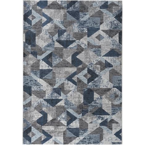 Tappeto moderno geometrico blu rettangolare Double BLU010