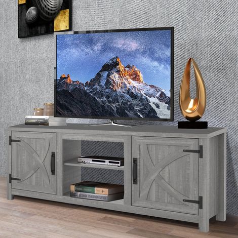 Parrot Uncle TV-Lowboard 147 cm, TV-Schrank für Fernseher bis 65 Zoll, mit 2 offenen Fächern und 2 Türen, Stauraum, Grau