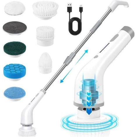 JINZDASU Brosse Nettoyage Electrique, Brosse Rotative Nettoyage Sans Fil, 8 Têtes de Brosse,Rechargeable USB,Étanch Balai (1/4)