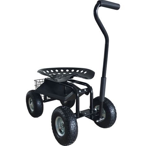 Axi Ag22 Siège De Jardin Sur Roues En Noir  Tabouret Pour Jardinier Avec Bac De Rangement  Chariot Pour Le Jardinage En Métal Avec Charge Max. 150 Kg